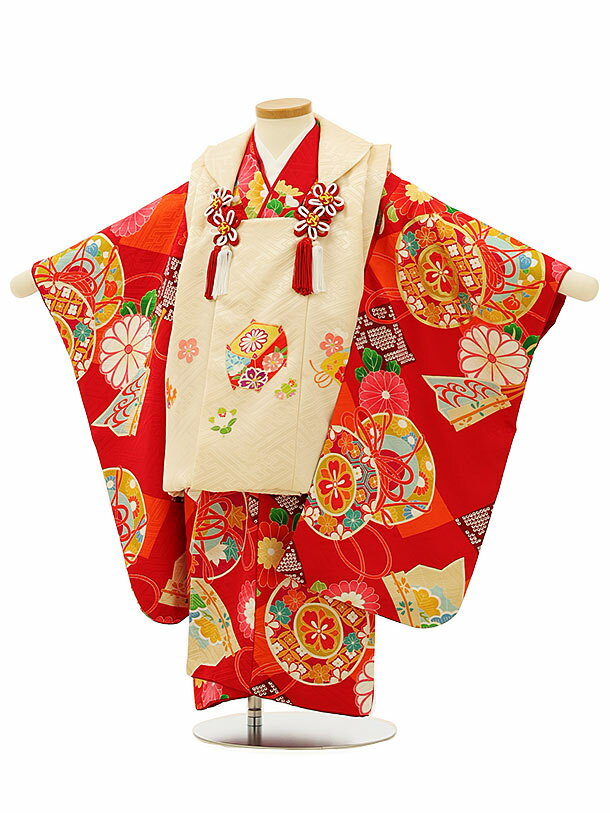 七五三 着物 3歳 レンタル 七五三 3歳 被布 セット 【正絹】4163アイボリー地おもちゃx赤地扇鼓 女の子 七五三レンタル 3歳 女児 被布 七五三 三歳...