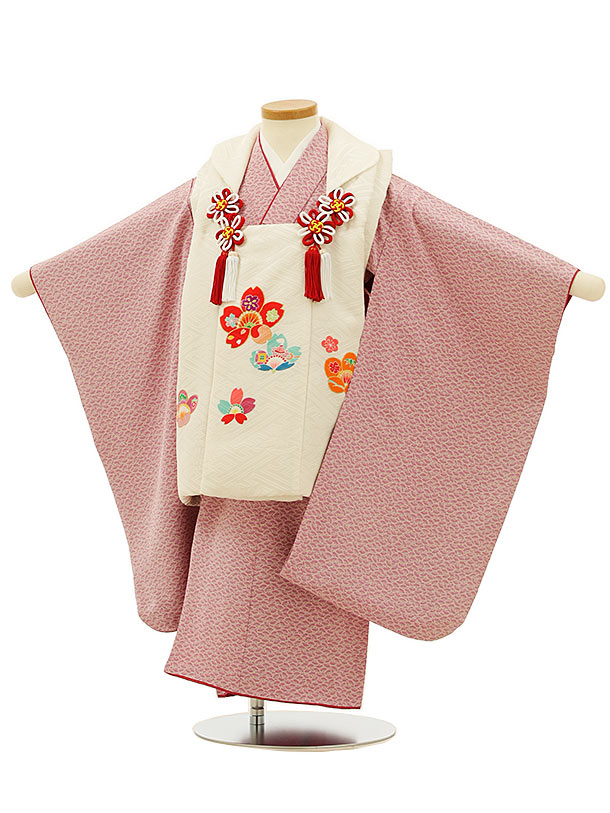 七五三 着物 3歳 レンタル 七五三 3歳 被布 セット 【正絹】4167白桜梅xパープル小紋 女の子 七五三レンタル 3歳 女児 被布 七五三 三歳女児 被布...