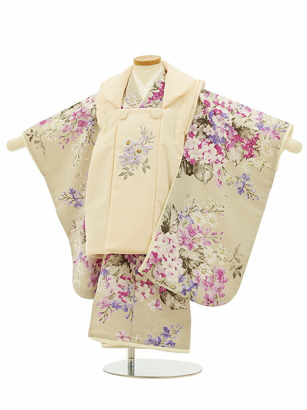七五三 着物 3歳 レンタル 七五三 3歳 被布 セット 4171SUGARKEIクリーム刺繍花xベージュすみれに藤 ブランド 女の子 七五三レンタル 3歳 女...