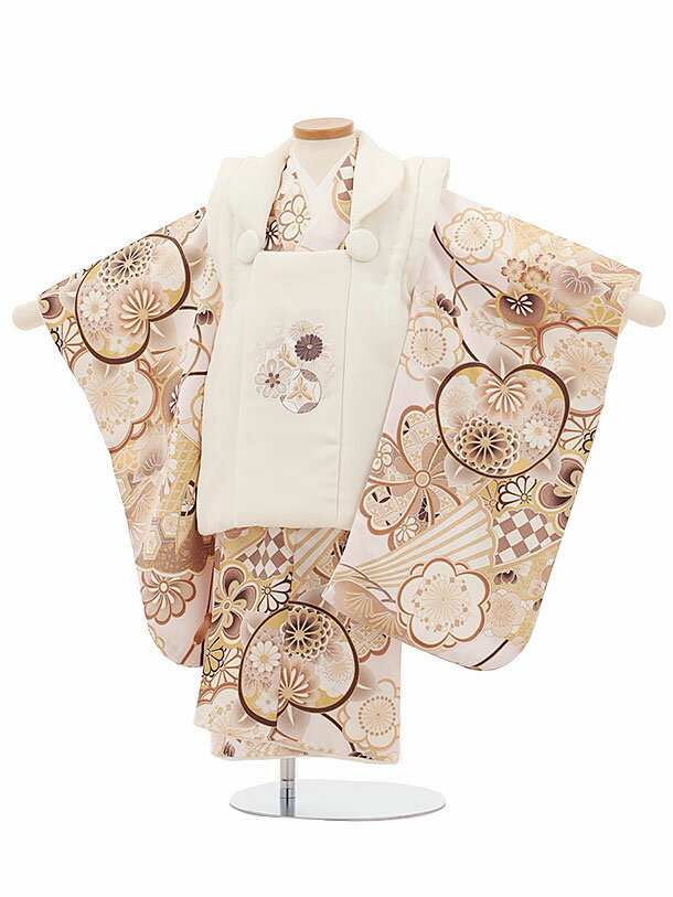 七五三 着物 3歳 レンタル 七五三 3歳 被布 セット 4175オフホワイト刺繍梅菊xうすピンク古典 女の子 七五三レンタル 3歳 女児 被布 七五三 三歳女...