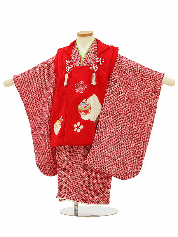 七五三 着物 3歳 レンタル 七五三 3歳 被布 セット 【正絹】4184赤刺繍鈴x赤絞り 女の子 七五三レンタル 3歳 女児 被布 七五三 三歳女児 被布コー...