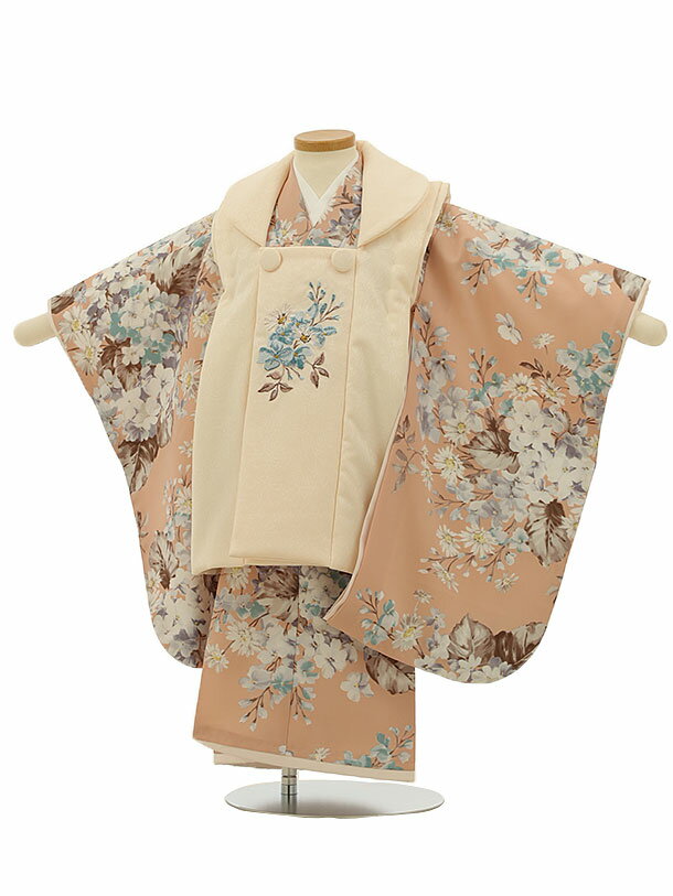 七五三 着物 3歳 レンタル 七五三 3歳 被布 セット 4189 SUGARKEIクリーム刺繍花xオレンジピンクに藤 女の子 七五三レンタル 3歳 女児 被布...