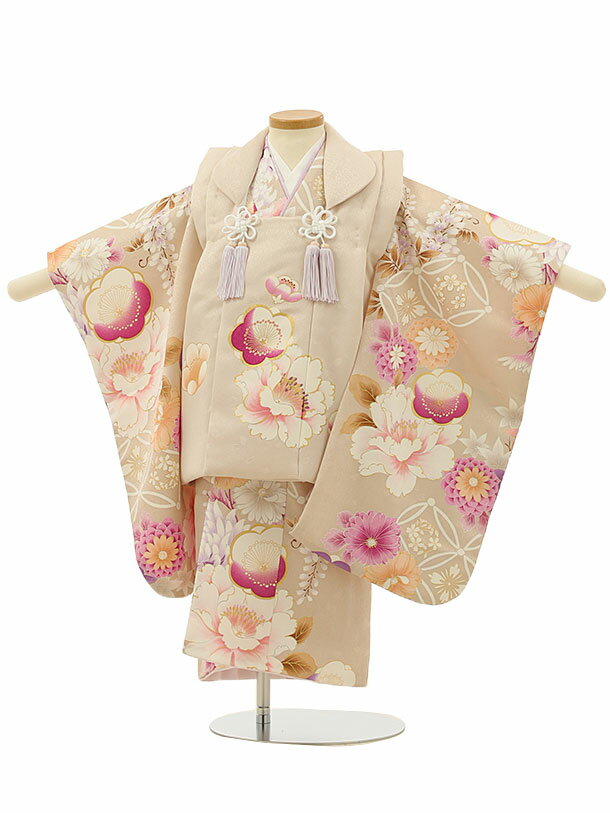 七五三 着物 3歳 レンタル 七五三 3歳 被布 セット 4200 ベージュ梅牡丹xベージュ梅牡丹菊 女の子 七五三レンタル 3歳 女児 被布 七五三 三歳女児...