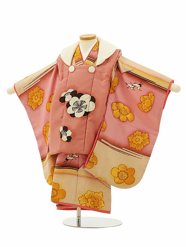 七五三 着物 3歳 レンタル 七五三 3歳 被布 セット 4206モダンアンテナピンク梅x桃花色梅鶴 女の子 七五三レンタル 3歳 女児 被布 三歳女児 被布コ...