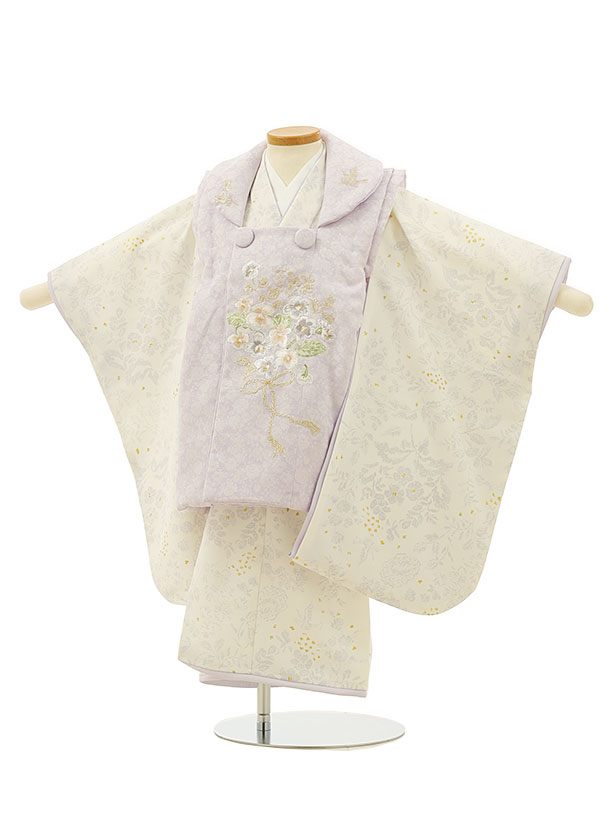 七五三 着物 3歳 レンタル 七五三 3歳 被布 セット 4210Kamishibai ラベンダー刺繍ブーケ×ラベンダー 女の子 七五三レンタル 3歳 女児 被...