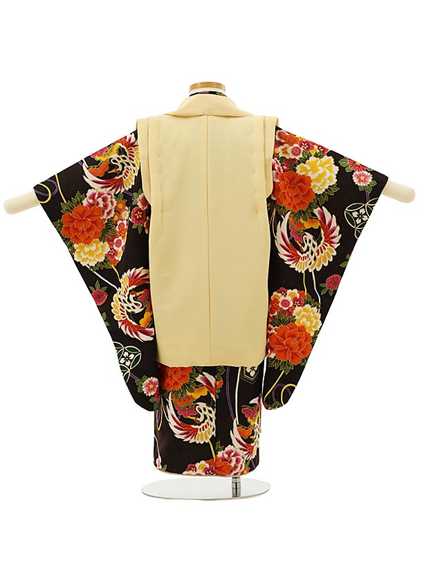 七五三 着物 3歳 レンタル 七五三 3歳 被布 セット 4219花わらべ 薄黄色刺繍鶴×こげ茶鶴薬玉 女の子 七五三レンタル 3歳 女児 被布 七五三 三歳女児 被布コート 子供 お祝い着 正月 3歳 3才 きものレンタル 新品足袋プレゼント 往復送料無料【レンタル】