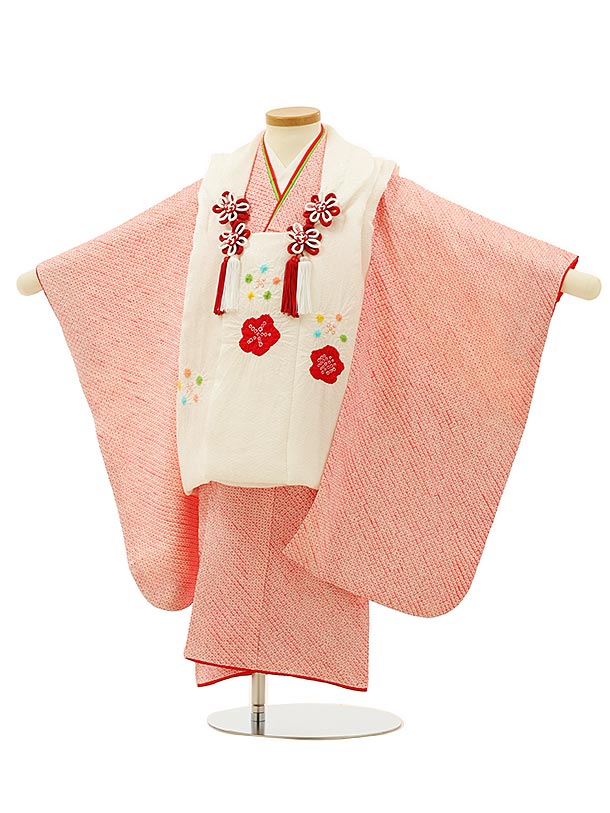 七五三 着物 3歳 レンタル 七五三 3歳 被布 セット 4236【正絹】 白地 梅×ピンク 絞り 女の子 七五三レンタル 3歳 女児 被布 七五三 三歳女児 ...