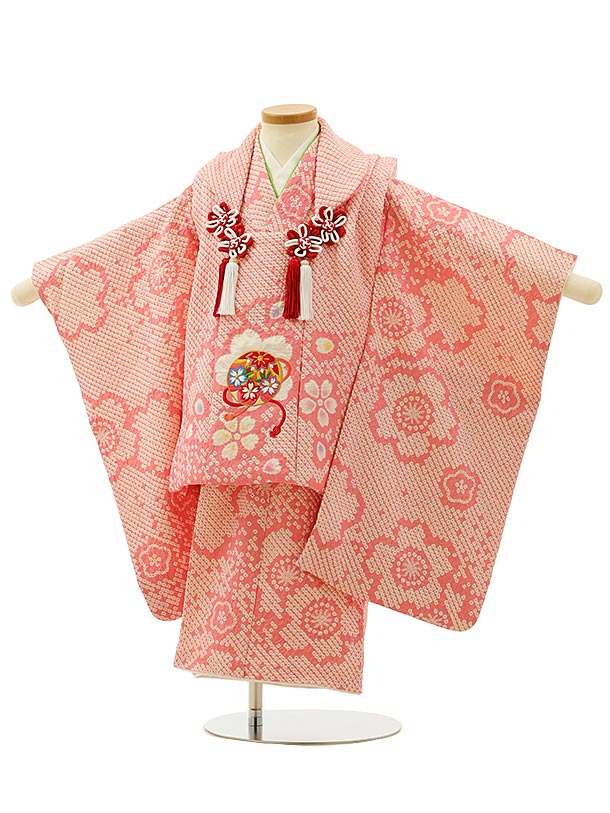 七五三 着物 3歳 レンタル 七五三 3歳 被布 セット 4260【高級正絹】ピンク絞り刺繍まり 女の子 七五三レンタル 正絹 3歳 女児 被布 七五三 三歳女...