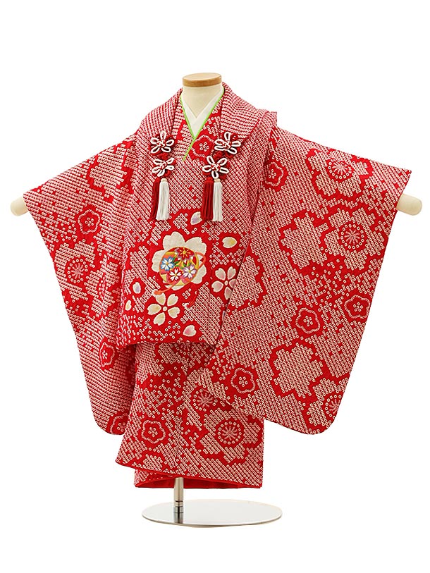 七五三 着物 3歳 レンタル 七五三 3歳 被布 セット 4261【高級正絹】赤絞り刺繍まり 女の子 七五三レンタル 正絹 3歳 女児 被布 七五三 三歳女児 ...