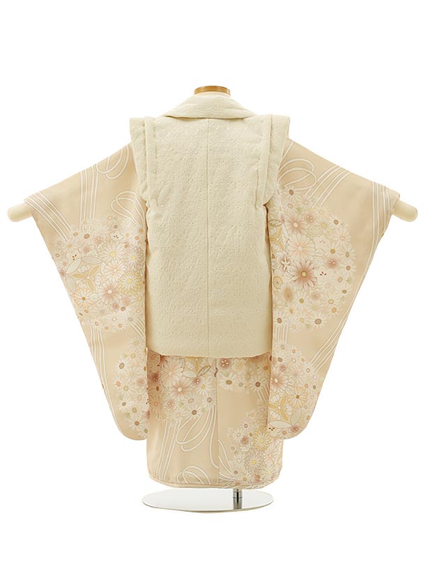 七五三 着物 3歳 レンタル 七五三 3歳 被布 セット 4264アイボリー刺繍梅菊×ベージュ薬玉 女の子 七五三レンタル 3歳 女児 被布 七五三 三歳女児 被布コート 子供 お祝い着 正月 3歳 3才 きものレンタル 新品足袋プレゼント 往復送料無料【レンタル】 3