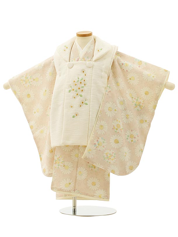 七五三 着物 3歳 レンタル 七五三 3歳 被布 セット 4266アイボリー刺繍デイジー×ピンクマーガレット 女の子 七五三レンタル 3歳 女児 被布 七五三 ...