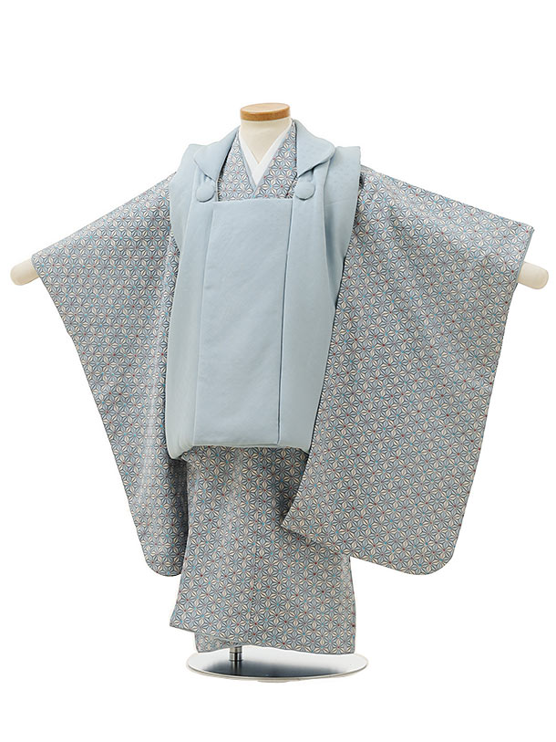 被布 レンタル 男児 七五三 被布 着物 レンタル 七五三 2931【正絹】ペールブルー×ペールブルー麻の葉 3歳男の子 七五三 男児 着物 3歳 子供 きもの...