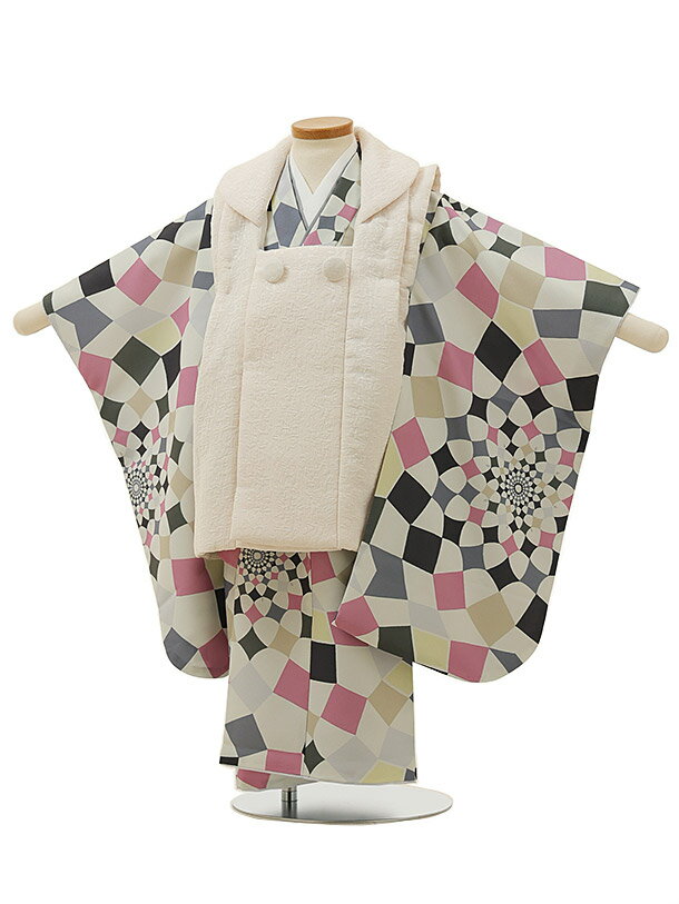 被布 レンタル 男児 七五三 被布 着物 レンタル 七五三 2987クリーム×グレージュピンク万華鏡 3歳男の子 七五三 男児 着物 3歳 子供 きもの 被布 ...