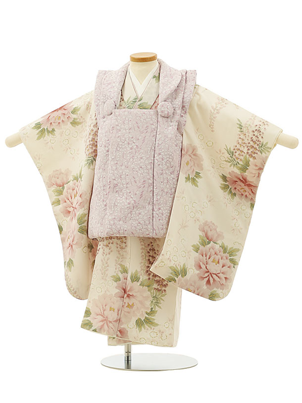 七五三 着物 3歳 レンタル 七五三 3歳 被布 セット 4267薄パープルxオフホワイト牡丹藤 女の子 七五三レンタル 3歳 女児 被布 七五三 三歳女児 被...