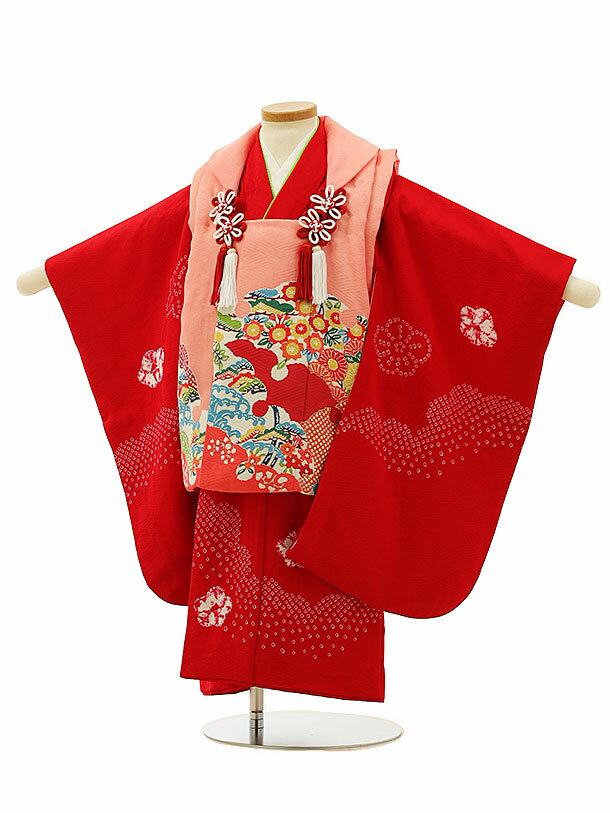 七五三 着物 3歳 レンタル 七五三 3歳 被布 セット 4272【高級正絹】栗山吉三郎和染紅型ピンク×赤 女の子 七五三レンタル 3歳 女児 被布 七五三 三...