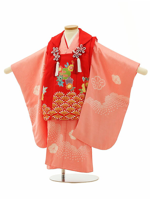 七五三 着物 3歳 レンタル 七五三 3歳 被布 セット 4274【高級正絹】栗山吉三郎和染紅型赤×ピンク 女の子 七五三レンタル 3歳 女児 被布 七五三 三...