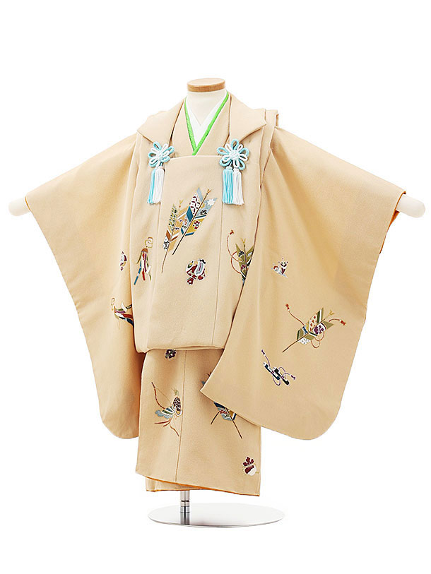 被布 レンタル 男児 七五三 被布 着物 レンタル 七五三 W015【正絹】ベージュ吉祥文様 3歳男の子 七五三 男児 着物 3歳 子供 きもの 被布 セット ...