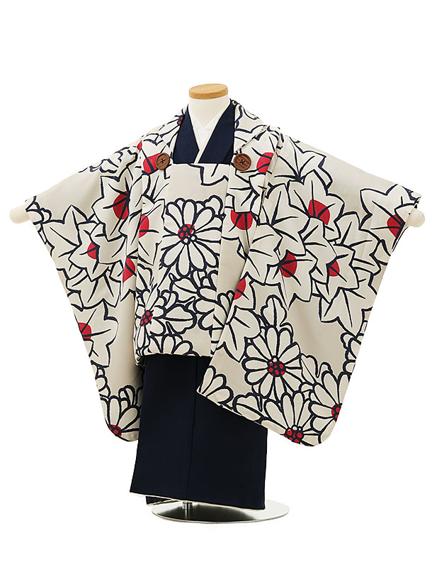 被布 レンタル 男児 七五三 被布 着物 レンタル 七五三 W055花わらべ袖付き被布グレージュ花楓x紺 ブランド 3歳男の子 七五三 男児 着物 3歳 子供 ...