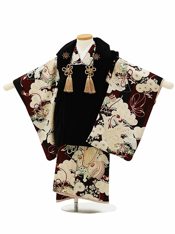 被布 レンタル 男児 七五三 被布 着物 レンタル 七五三 W058華徒然黒x黒鷹兜 ブランド 3歳男の子 七五三 男児 着物 3歳 子供 きもの 被布 セット...