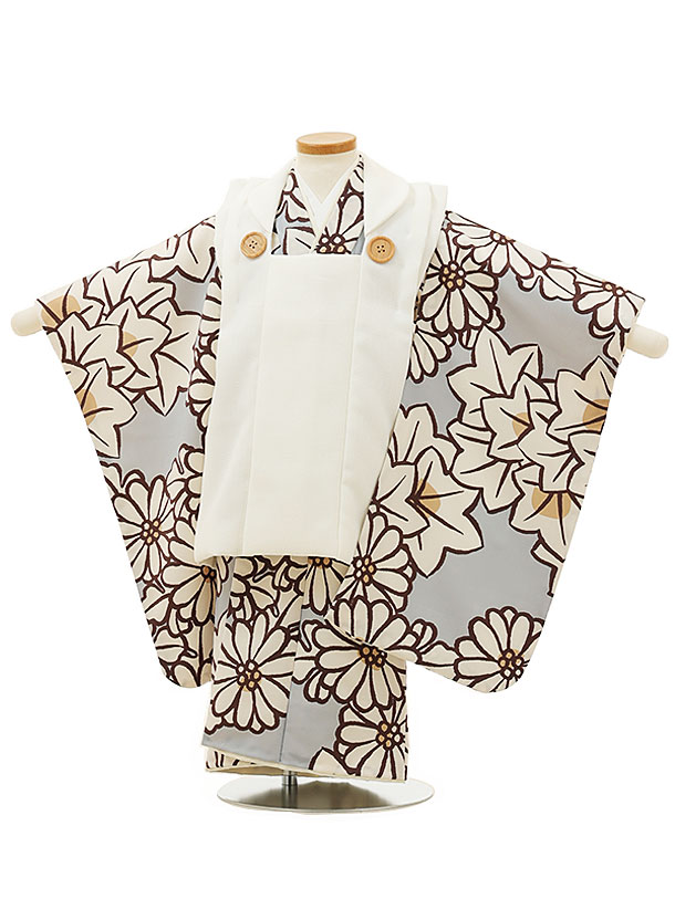 被布 レンタル 男児 七五三 被布 着物 レンタル 七五三 花わらべW059白xブルーグレー花楓 ブランド 3歳男の子 七五三 男児 着物 3歳 子供 きもの ...