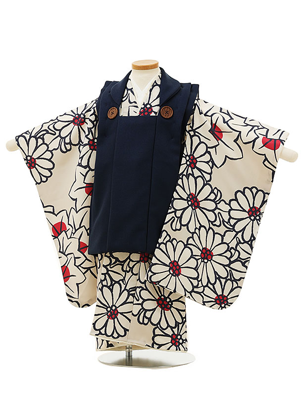 被布 レンタル 男児 七五三 被布 着物 レンタル 七五三 花わらべW060紺xグレージュ花楓 ブランド 3歳男の子 七五三 男児 着物 3歳 子供 きもの 被...