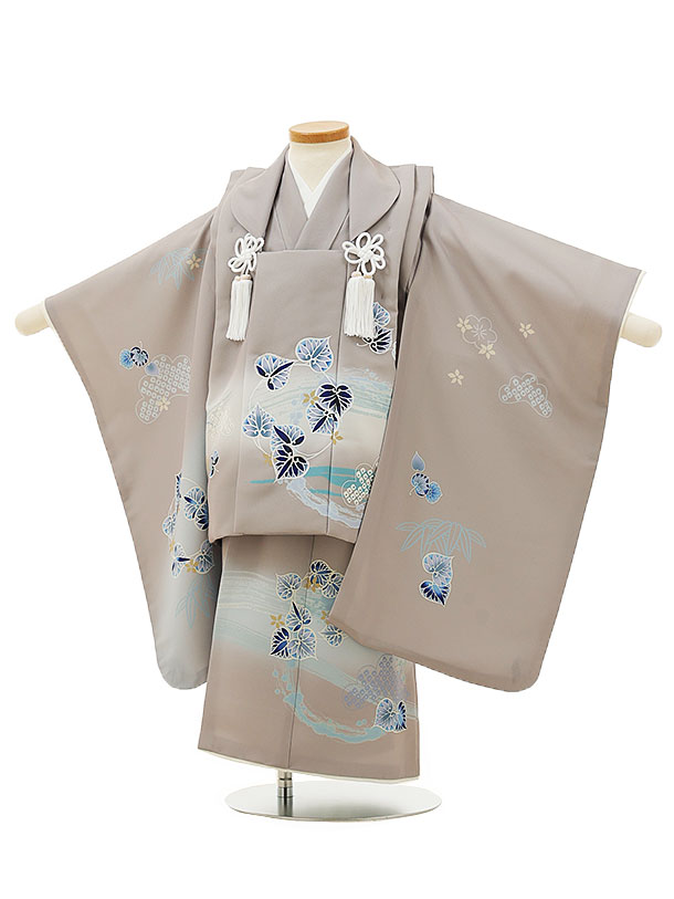 被布 レンタル 男児 七五三 被布 着物 レンタル 七五三 W066グレージュ地葵 3歳男の子 七五三 男児 着物 3歳 子供 きもの 被布 セット お正月 和...