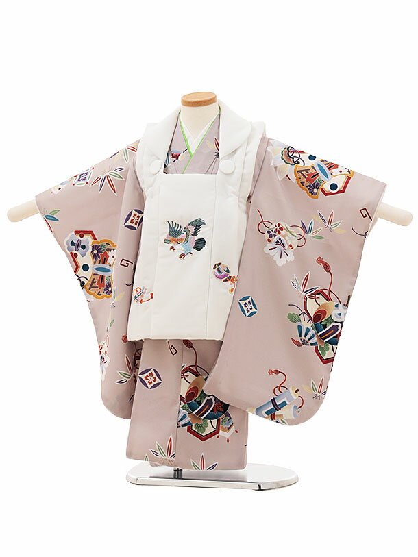 被布 レンタル 男児 七五三 被布 着物 レンタル 七五三 W077白刺繍鷹xパープルベージュ宝尽し 3歳男の子 七五三 男児 着物 3歳 子供 きもの 被布 ...