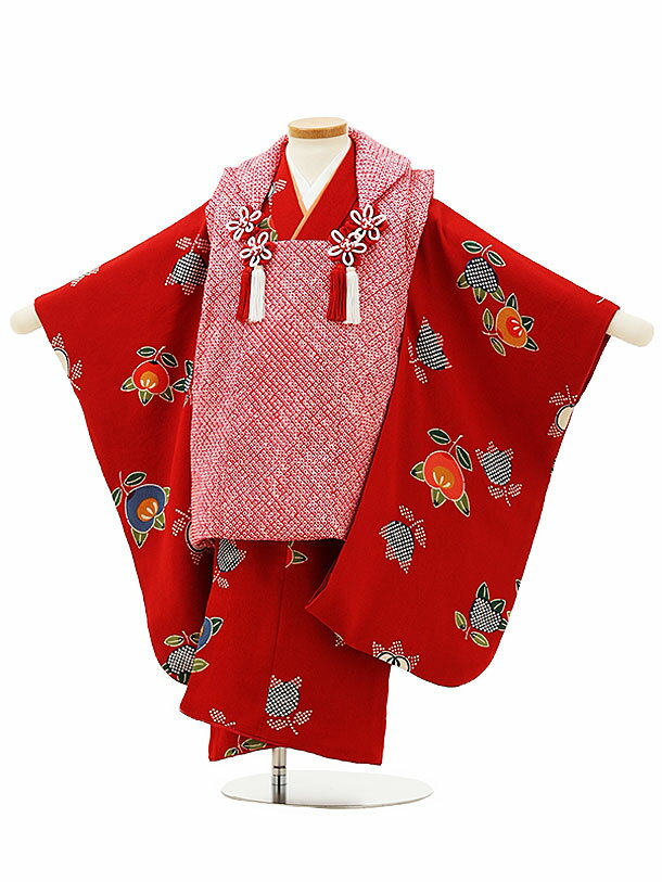 七五三 着物 3歳 レンタル 七五三 3歳 被布 セット 4327【正絹】赤絞りx赤地橘 女の子 七五三レンタル 3歳 女児 被布 七五三 三歳女児 被布コート...