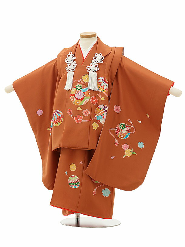七五三 着物 3歳 レンタル 七五三 3歳 被布 セット 4328【正絹】柿色鞠 女の子 七五三レンタル 3歳 女児 被布 七五三 三歳女児 被布コート 子供 ...
