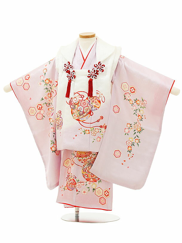 七五三 着物 3歳 レンタル 七五三 3歳 被布 セット 4332【正絹】白藤色ぼかしx藤色鈴桜 女の子 七五三レンタル 3歳 女児 被布 七五三 三歳女児 被...