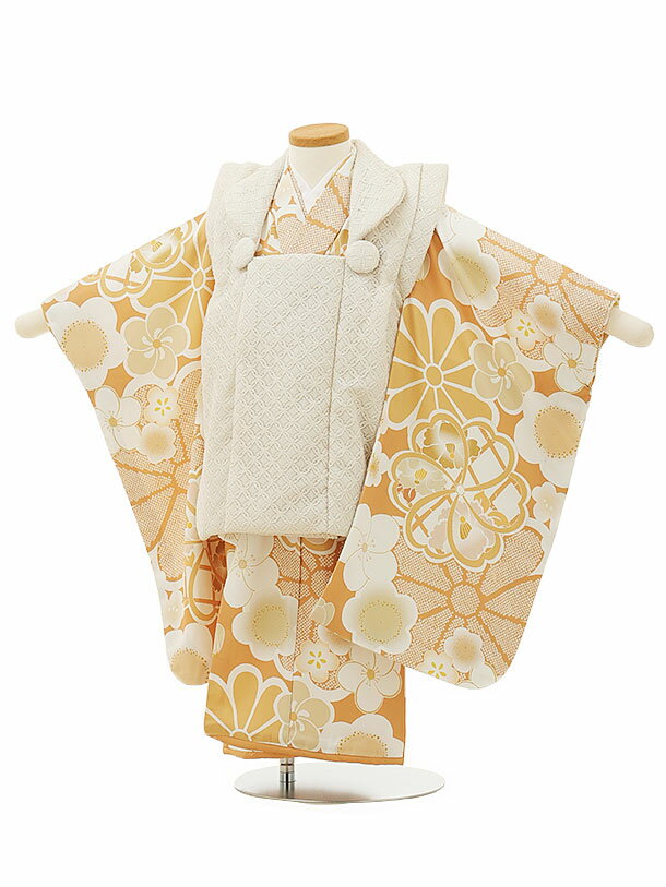 七五三 着物 3歳 レンタル 七五三 3歳 被布 セット 4349アイボリーレースxキャメル梅菊 女の子 七五三レンタル 3歳 女児 被布 七五三 三歳女児 被...