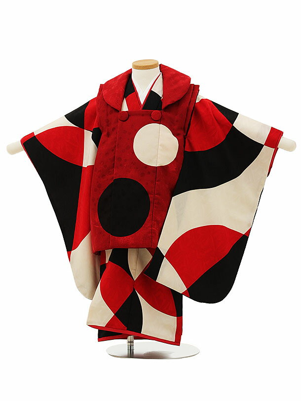 七五三 着物 3歳 レンタル 七五三 3歳 被布 セット 4365モダンアンテナ赤ダメージx黒赤 ブランド 女の子 七五三レンタル 3歳 女児 被布 七五三 三...