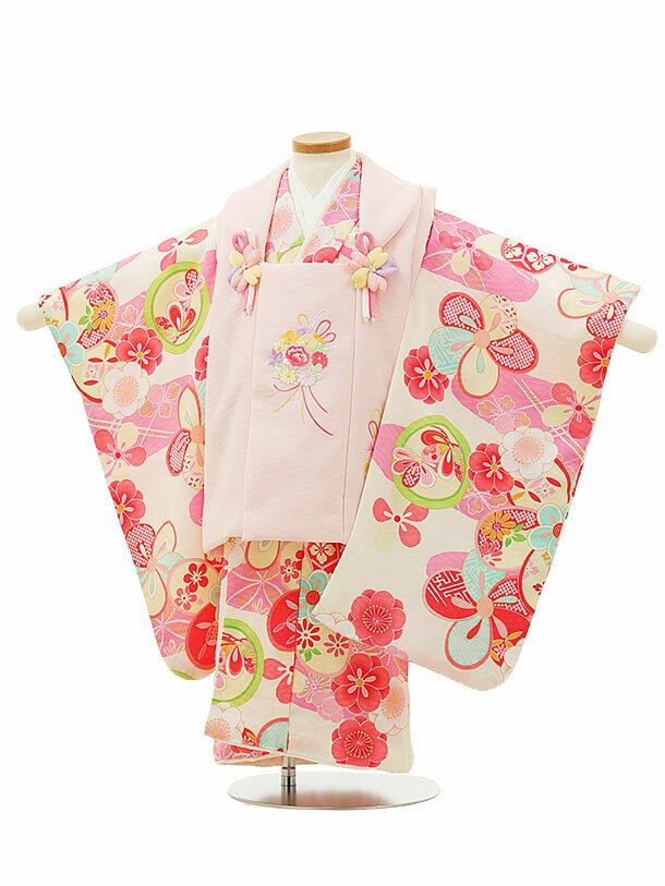 七五三 着物 3歳 レンタル 七五三 3歳 被布 セット 4375ピンク刺繍薬玉xクリームピンク梅 女の子 七五三レンタル 3歳 女児 被布 七五三 三歳女児 ...