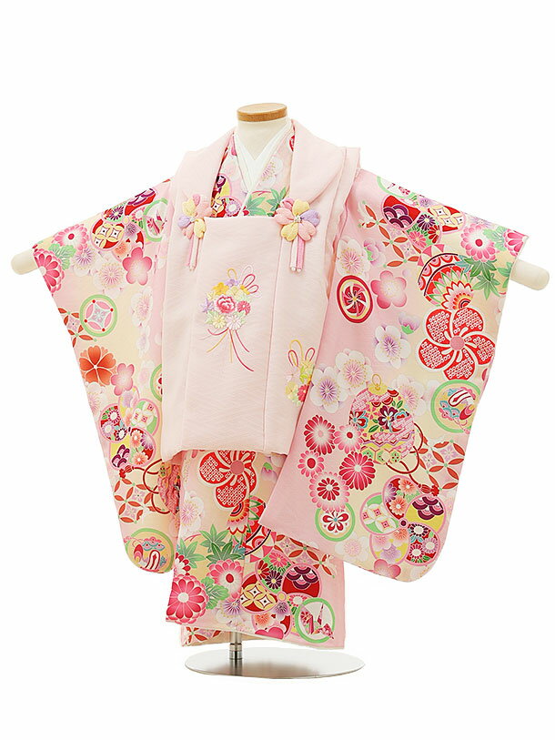 七五三 着物 3歳 レンタル 七五三 3歳 被布 セット 4377ピンク刺繍薬玉xピンク鞠梅 女の子 七五三レンタル 3歳 女児 被布 七五三 三歳女児 被布コ...