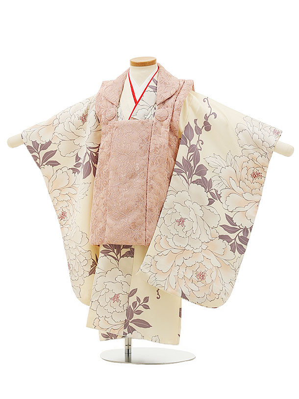 七五三 着物 3歳 レンタル 七五三 3歳 被布 セット 4391ピンクレースxクリーム芍薬 女の子 七五三レンタル 3歳 女児 被布 七五三 三歳女児 被布コ...