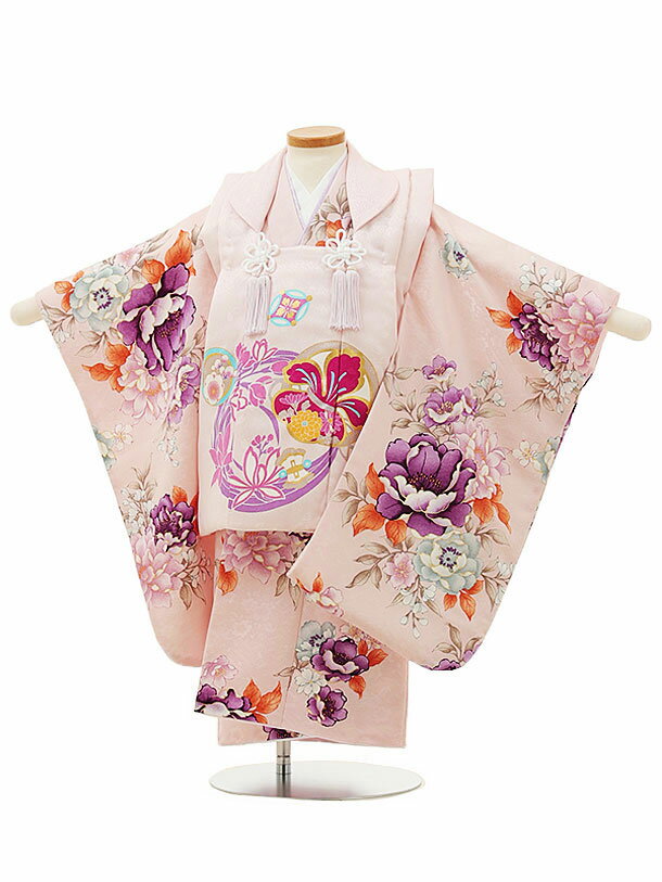 七五三 着物 3歳 レンタル 七五三 3歳 被布 セット 4406ピンク花丸吉祥文様xピンクブーケ 女の子 七五三レンタル 3歳 女児 被布 七五三 三歳女児 ...