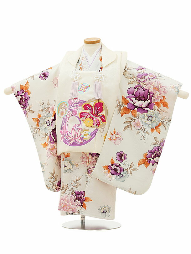 七五三 着物 3歳 レンタル 七五三 3歳 被布 セット 4413白花丸吉祥文様x淡ブルーブーケ 女の子 七五三レンタル 3歳 女児 被布 七五三 三歳女児 被...