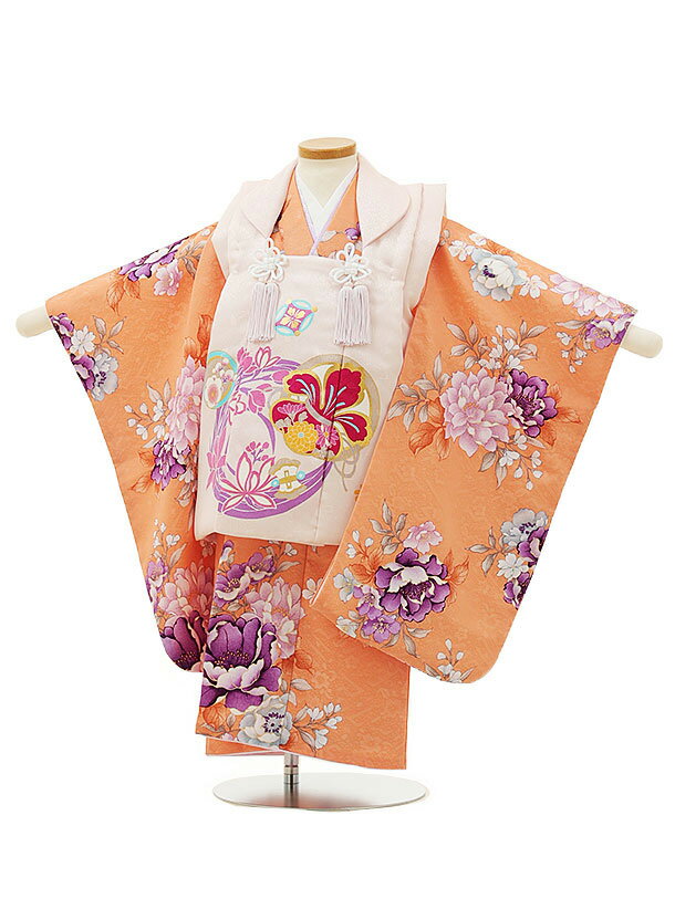 七五三 着物 3歳 レンタル 七五三 3歳 被布 セット 4422ピンク花丸吉祥文様xオレンジブーケ 女の子 七五三レンタル 3歳 女児 被布 七五三 三歳女児...