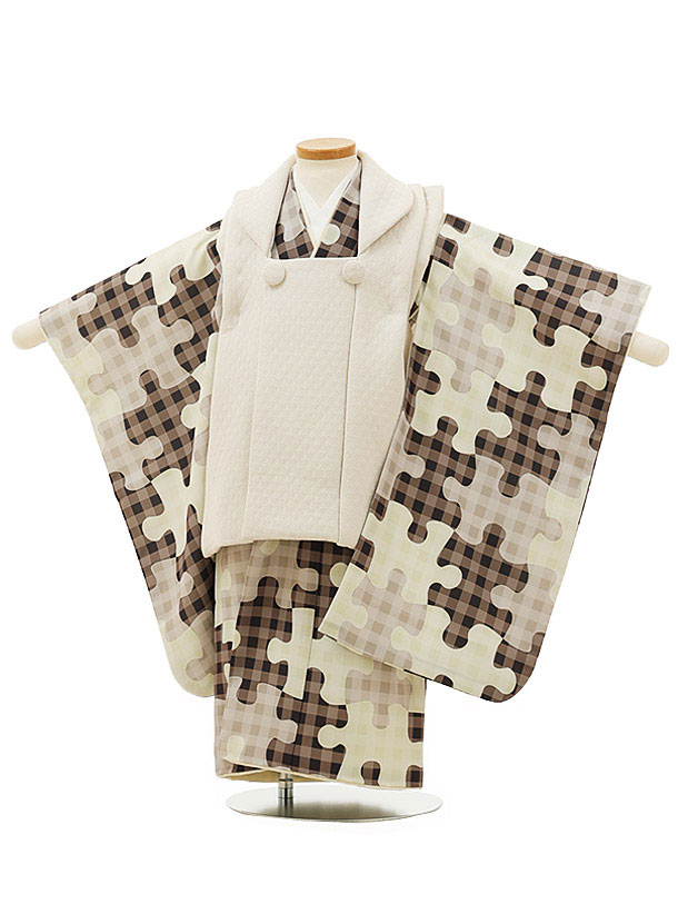 七五三 着物 2歳 男の子 被布 レンタル 男児 七五三 着物 七五三レンタル O053 【pitapita】 puzzle ベージュx茶 2歳 2才 2歳男の...