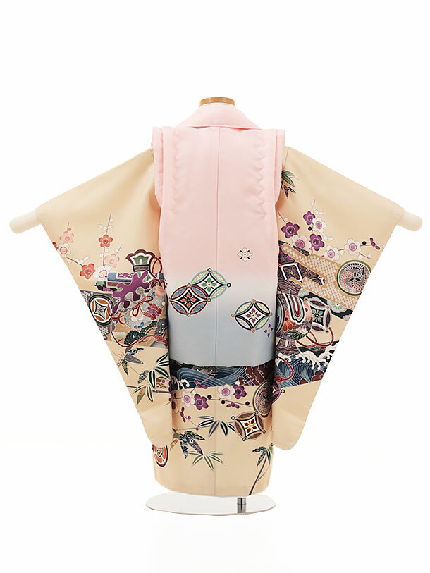 被布 レンタル 男児 七五三 被布 着物 レンタル 七五三 W135ピンク鷹xクリームベージュ波に吉祥文様 3歳男の子 七五三 男児 着物 3歳 子供 きもの 被布 セット お正月 和装 お祝い 3才 3歳 男の子 被布コート 新品足袋プレゼント 往復送料無料【レンタル】 3