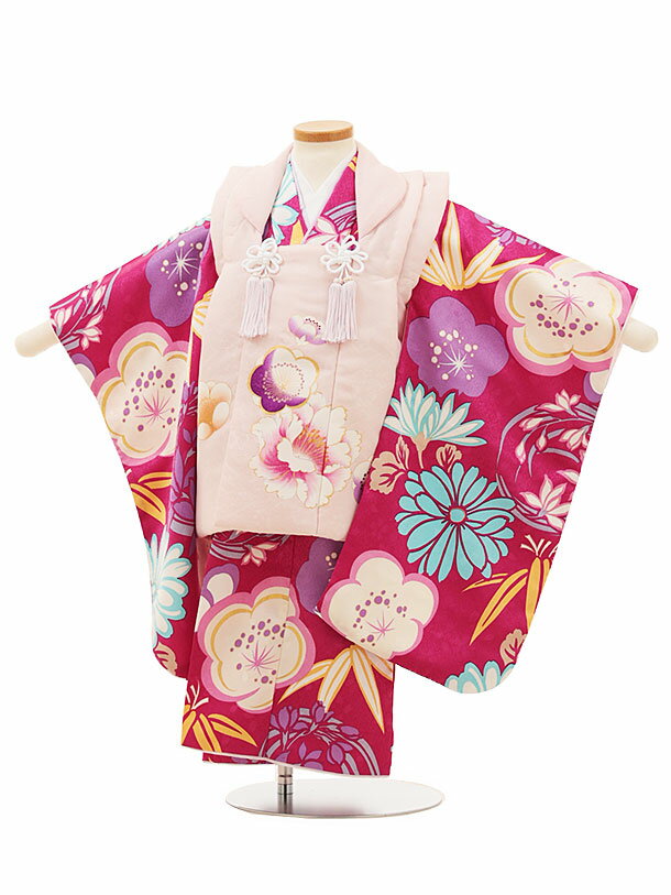七五三 着物 3歳 レンタル 七五三 3歳 被布 セット 4493ピンクxチェリーピンク梅菊 女の子 七五三レンタル 3歳 女児 被布 七五三 三歳女児 被布コ...