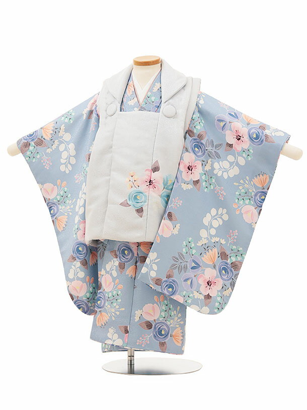七五三 着物 3歳 レンタル 七五三 3歳 被布 セット O057淡グレーxブルー パステルブーケ 女の子 七五三レンタル 3歳 女児 被布 七五三 被布コート...