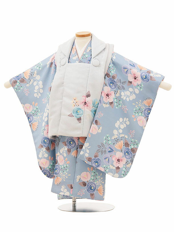 七五三 着物 2歳 レンタル 七五三 2歳 被布 セット O061淡グレーxブルー パステルブーケ 女の子 七五三レンタル 2歳 女児 被布 七五三 被布コート...