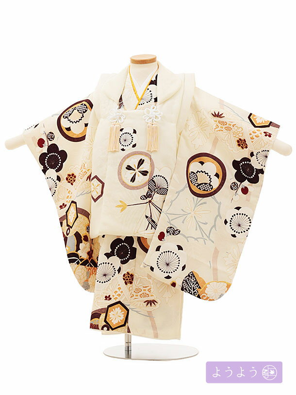 七五三 着物 3歳 レンタル 七五三 3歳 被布 セット O076【ようよう】丸紋に松竹梅の梅クリーム×ベージュ赤 女の子 七五三レンタル 3歳 女児 被布 七...