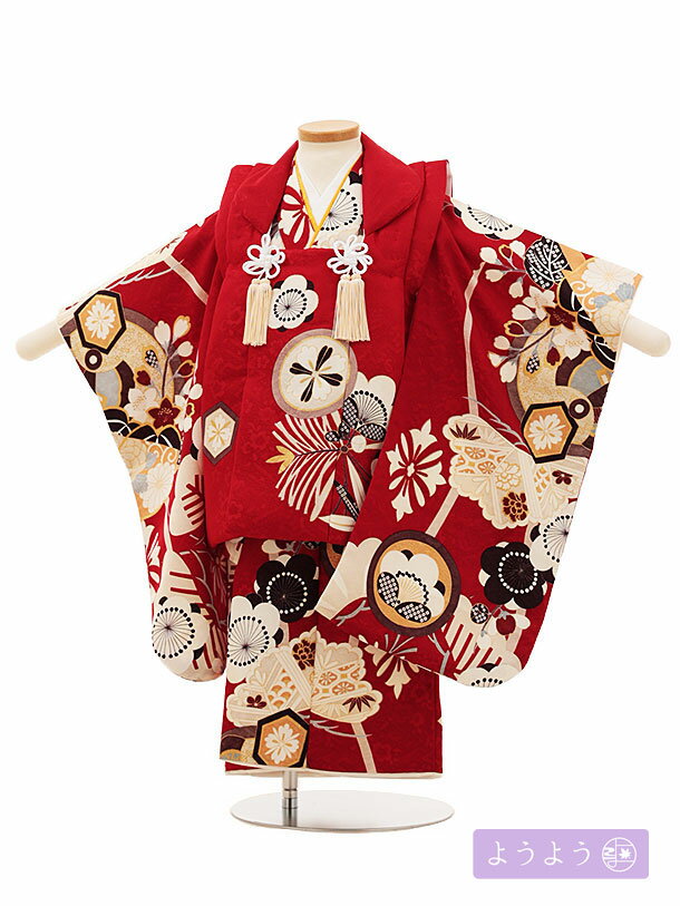 七五三 着物 3歳 レンタル 七五三 3歳 被布 セット O080 【ようよう】 丸紋に松竹梅の梅赤×赤 女の子 七五三レンタル 3歳 女児 被布 七五三 被布...