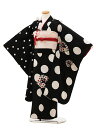 七五三 着物 7歳 フルセット レンタル 女の子 Y144 黒ドット 刺繍桜 753 子ども お祝い着 正月 7才 七才 七歳 女児 フルセットレンタル 7歳着...