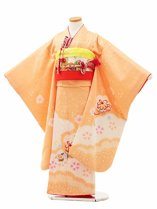 七五三 着物 7歳 フルセット レンタル 女の子Y193【高級正絹】オレンジ色 刺繍鈴花 753 子ども お祝い着 正月 ブランド 7才 七才 七歳 女児 フルセットレンタル 7歳着物フルセット きものレンタル 新品足袋プレゼント 往復送料無料【レンタル】
