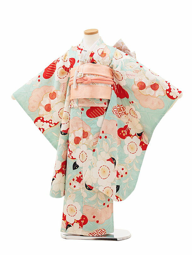 3歳 着物フルセット 【販売】正絹 赤×白 かのこ絞りに花柄 髪飾りと着付け小物付き