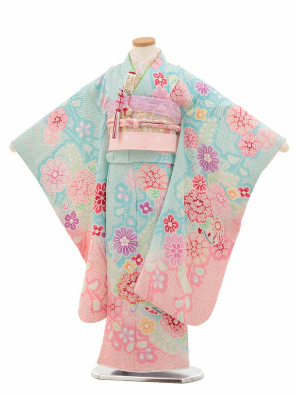 着物七五三Y458水色絞り花7歳結...