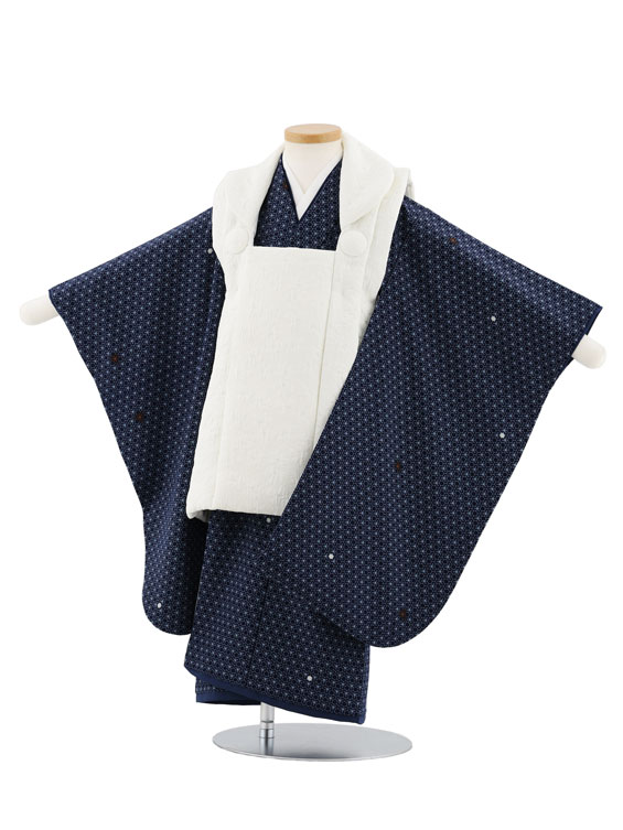 【レンタル】着物 七五三レンタル(3歳男児被布)W492 白×青地 毘沙門亀甲 3歳 被布 フルセット 男の子 お祝い着 正月 3才 男児 きものレンタル〔往復送料無料〕